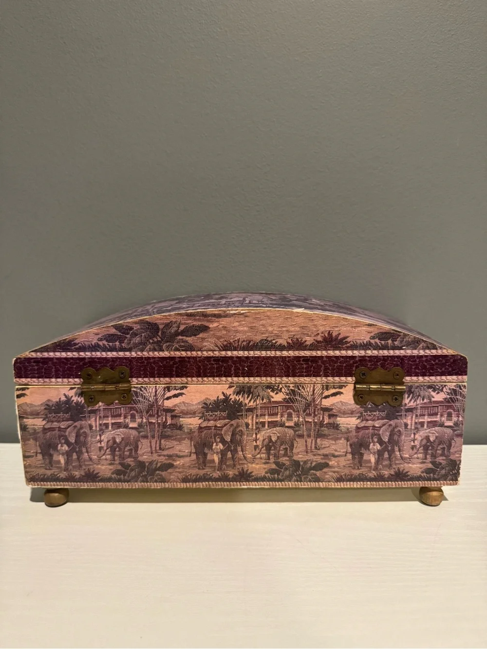 Decorative Purple Patterned Storage Box with Ring Handle